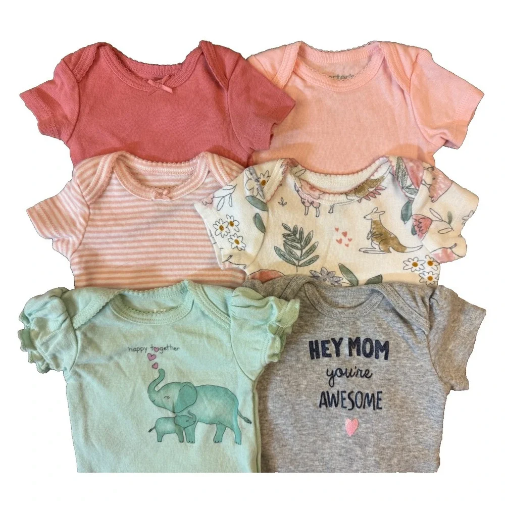 Carters Baby Girl‎ Newborn Outfits Tee Shirts Bodysuits Clothes Lot Mom Awesome